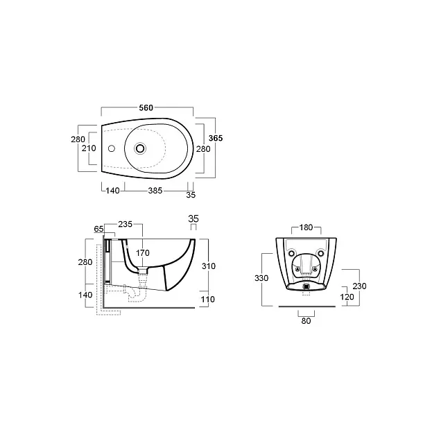 Simas Vignoni bidet podwieszany 56x36,5cm VI19