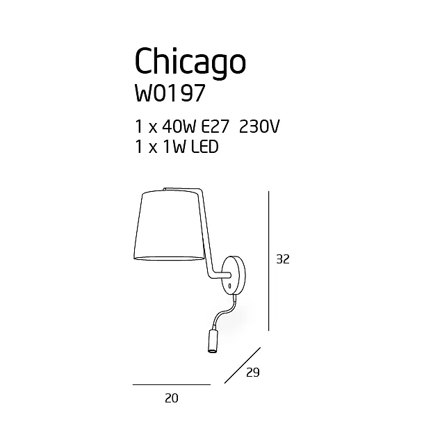 MAXLIGHT Chicago kinkiet + led czarny W0197