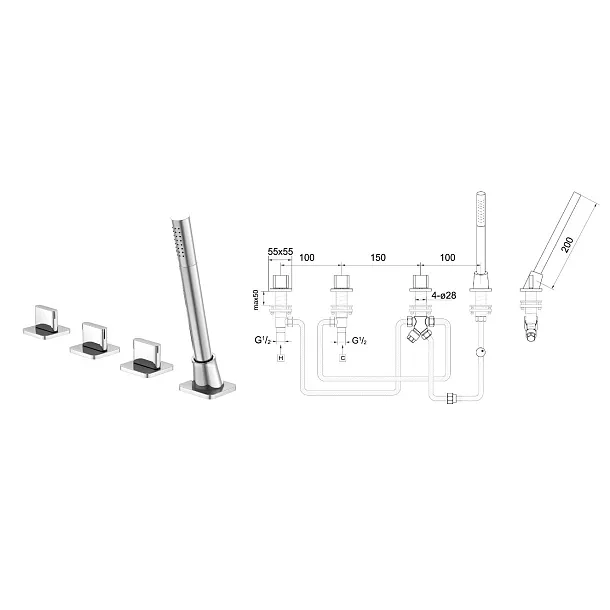 Steinberg 230 bateria wannowa 4-otworowa chrom 2302480