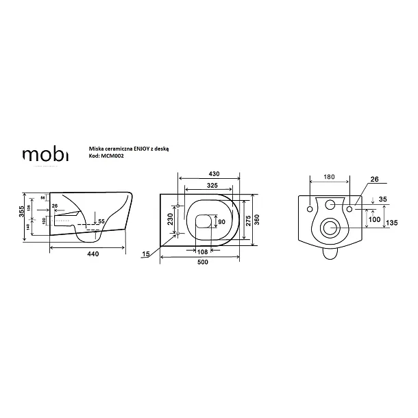 Mobi Enjoy miska wc podwieszana 50x36cm z deską wolnoopadającą Slim MCM002