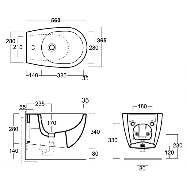 Simas Vignoni bidet podwieszany 56x36,5cm VI19 Nero mat