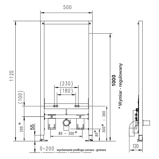 Werit / Jomo JomoTech Stelaż do bidetu H112 z przyłączami 174-94000297-00