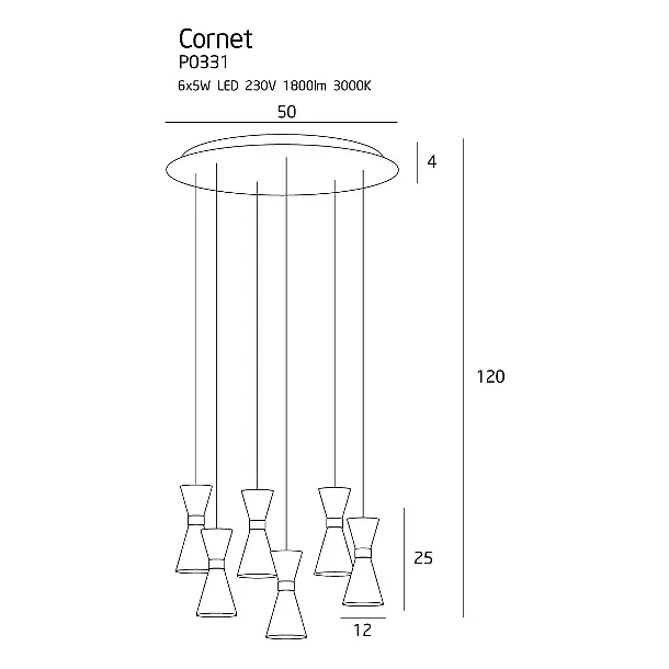MAXLIGHT Cornet lampa wisząca 6 LED P0331