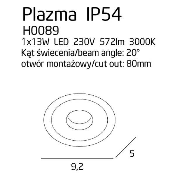 MAXLIGHT H0089 OPRAWA PODTYNKOWA PLAZMA BIAŁA IP54