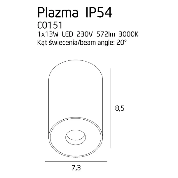 MAXLIGHT C0151 PLAZMA PLAFON CZARNY IP54