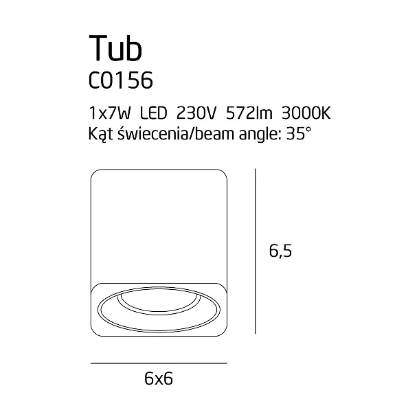 MAXLIGHT Tub plafon kwadratowy biały C0156