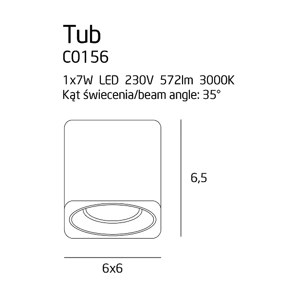 Lampa Sufitowa Tub Kwadratowa + Pierścień Ozdobny Biały od Maxlight