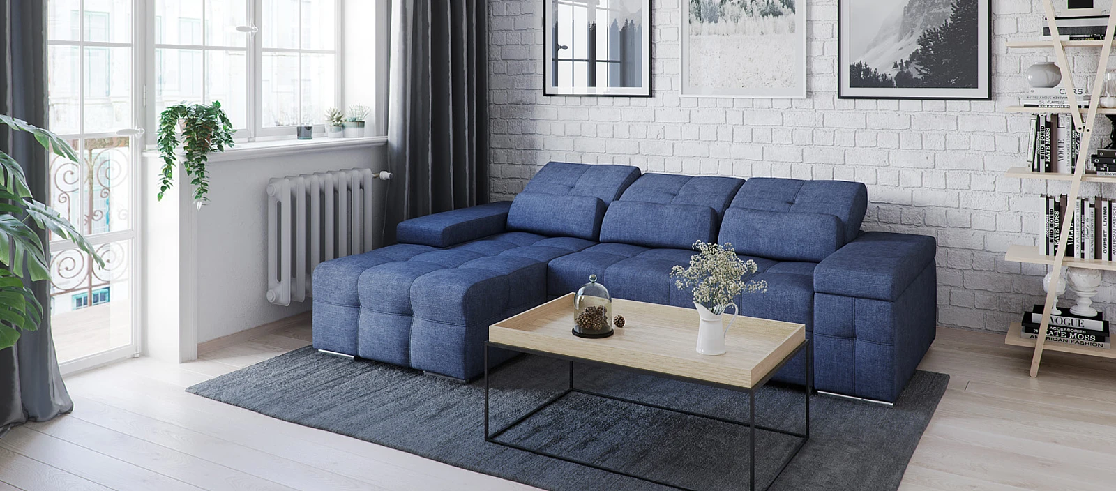 mieszkanie-cegla-w-domu-sofa-maxliving-wnetrza.jpg Małe mieszkanie - aranżacja z białą cegłą | Wyposażenie wnętrz MAXFLIZ