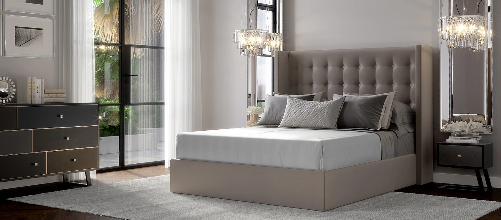 sypialnia-jasna-meble-maxfliz-lozko-maxliving-wiszaca-lampa-1920x845x.jpg Sypialnia glamour w blasku dnia | Wyposażenie wnętrz MAXFLIZ