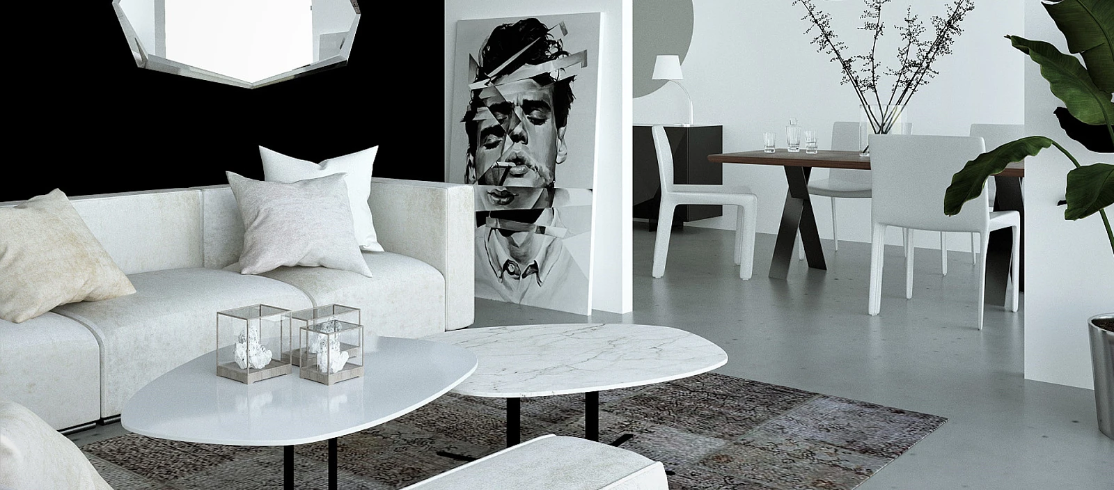 salon-jadalnia-black-and-white-maxfliz-marmur1920x845.jpg Salon Black and White - kontrast jest w modzie | Wyposażenie wnętrz MAXFLIZ