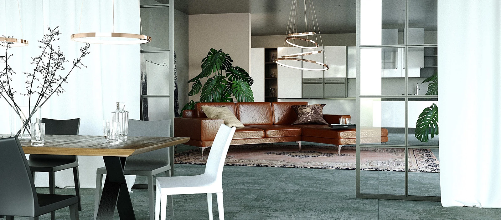 mieszaknie-loft-maxfliz-wnetrza-salon-z-kuchnia-stol-1920x845.jpg Otwarte przestrzenie - mieszkanie w stylu loft | Wyposażenie wnętrz MAXFLIZ