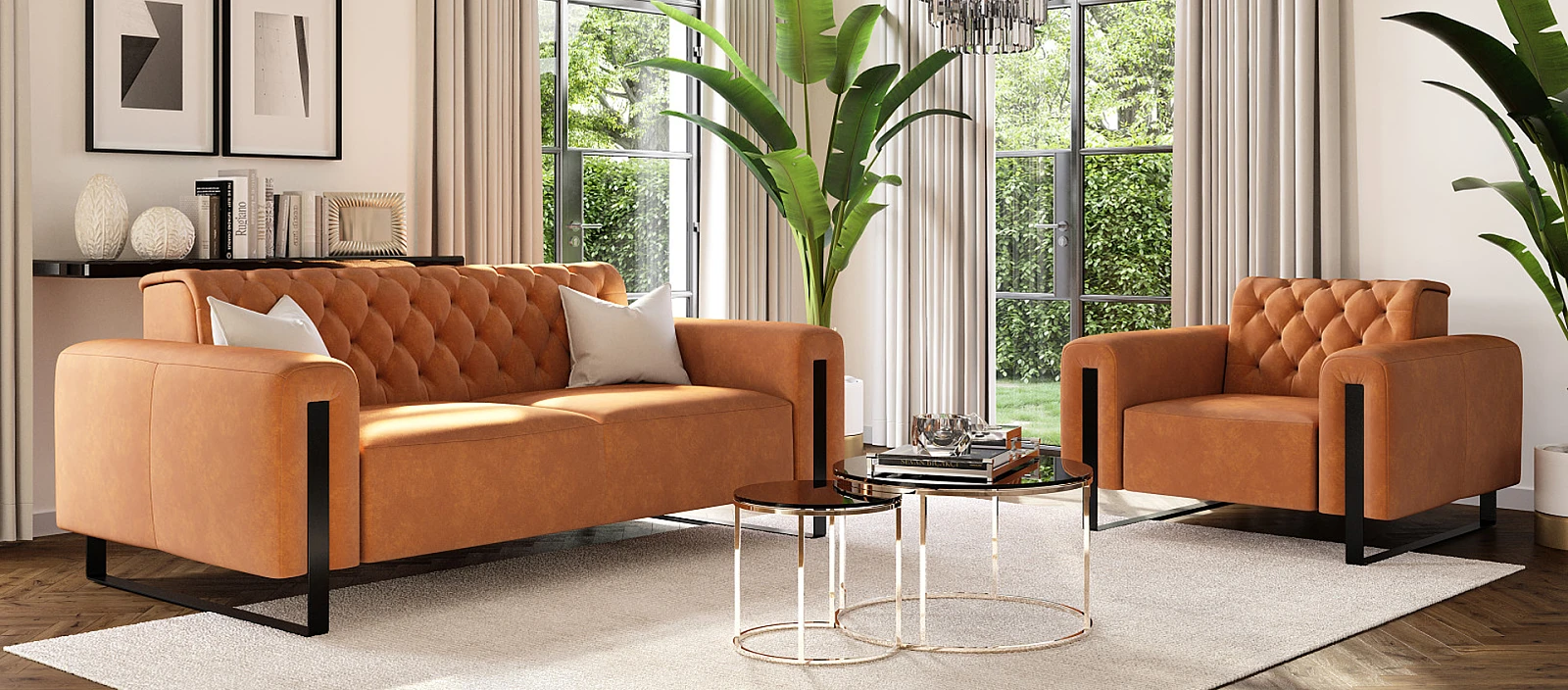 sofa-salon-wnetrze-fotel-stolik-1920x845x.jpg Ruda sofa z charakterem - inspiracja do salonu | Wyposażenie wnętrz MAXFLIZ