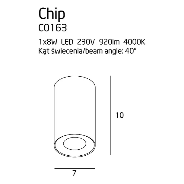 MAXLIGHT C0163 SPOT CHIP CZARNY 4000K 8W 40° 920LM