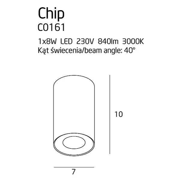 MAXLIGHT C0161 SPOT CHIP CZARNY 3000K 8W 40° 840LM