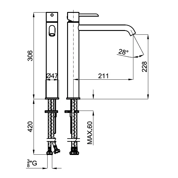 Noken Round bateria umywalkowa wysoka czarna 100208373