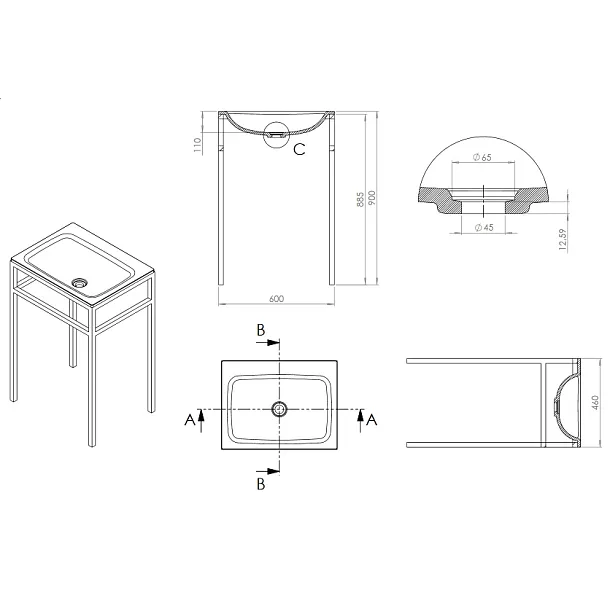 Brecoro Frame umywalka 60x46cm w stelażu FRU-001-P