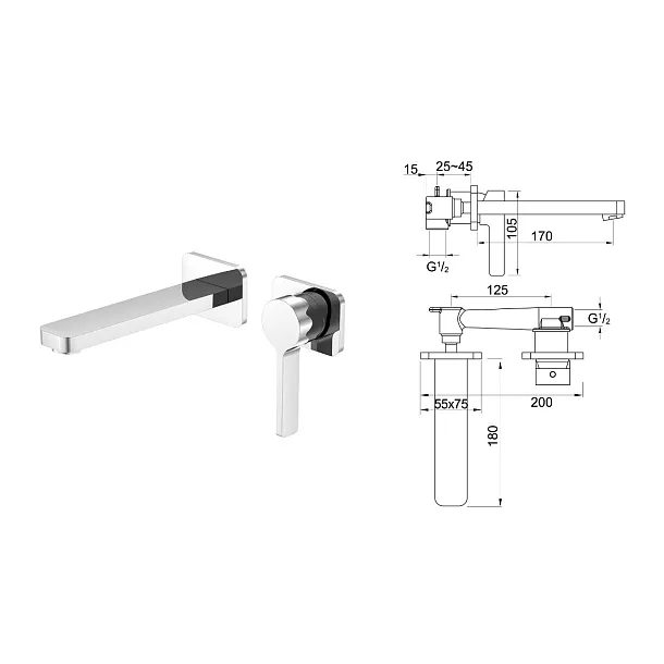 2Steinberg 230 bateria umywalkowa podtynkowa chrom 301800