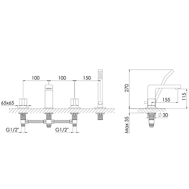 Steinberg 120 bateria wannowa 4-otworowa chrom 12024001