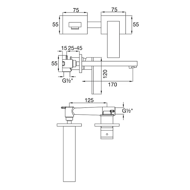 Steinberg 160 bateria umywalkowa podtynkowa chrom 1601802