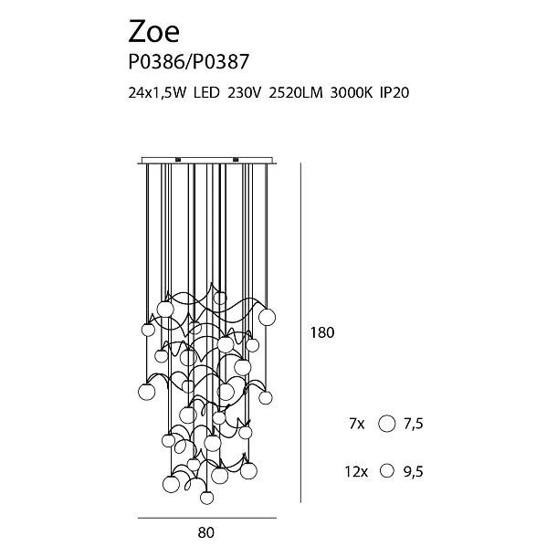 MAXLIGHT P0387 LAMPA WISZĄCA ZOE 24x1,5W ZŁOTA