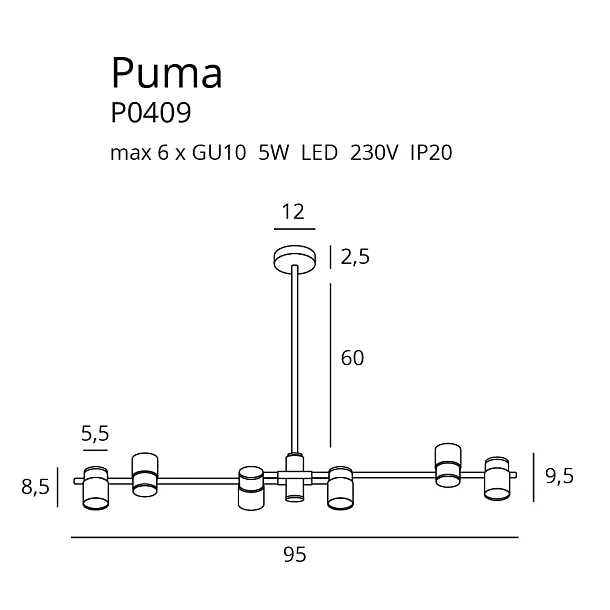 MAXLIGHT PUMA 6 P0409 LAMPA WISZĄCA