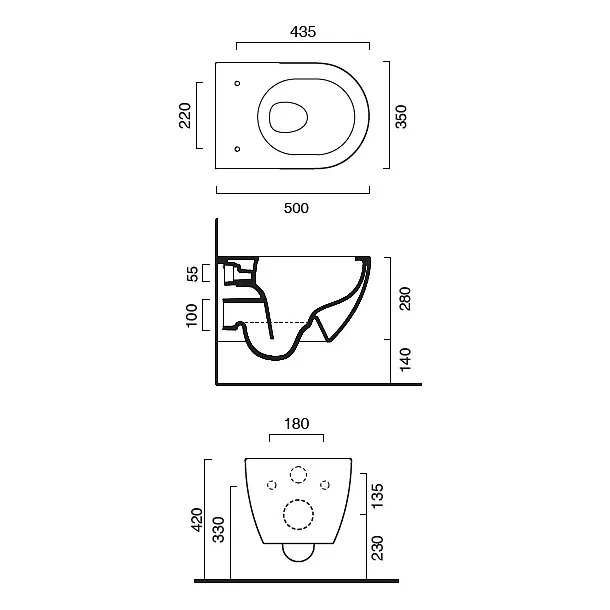 Catalano Sfera miska wc New flush podwieszana 50x35cm 1VSS50R00