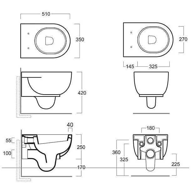 Simas E-Line miska wc podwieszana 51x35cm EL18+F85