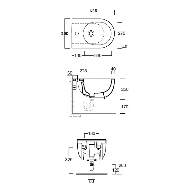 Simas E-line bidet podwieszany 51x35cm EL19+F85