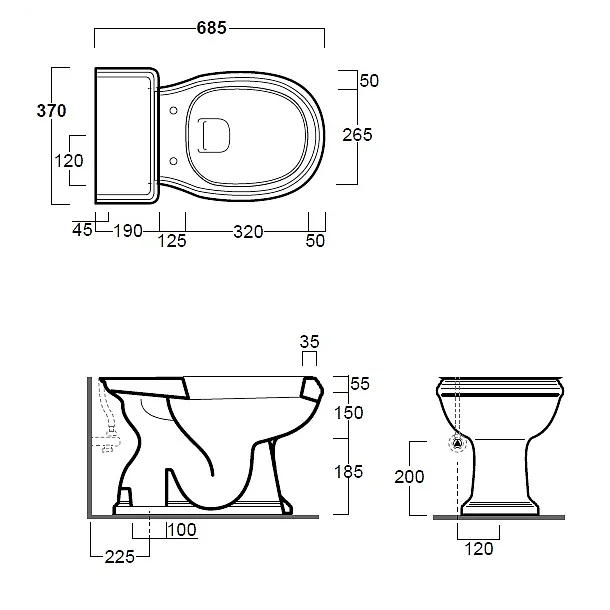 Simas Arcade miska wc stojąca do kompaktu 68,5x37cm AR821