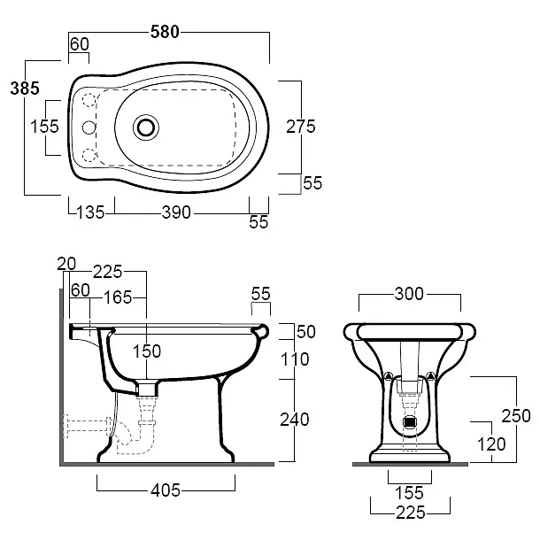 Simas Lante bidet stojący 58x38,5cm LA04