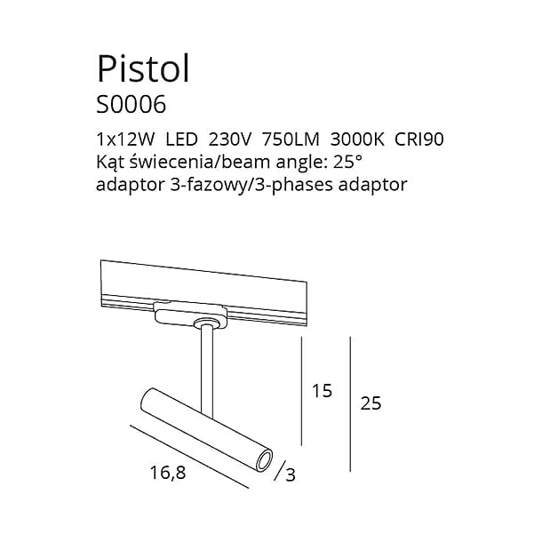 MAXLIGHT S0006 SPOT DO SZYNOPRZEWODU PISTOL CZARNY