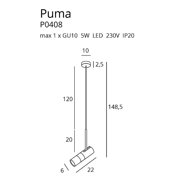Lampa Puma 1 Wisząca od Maxlight