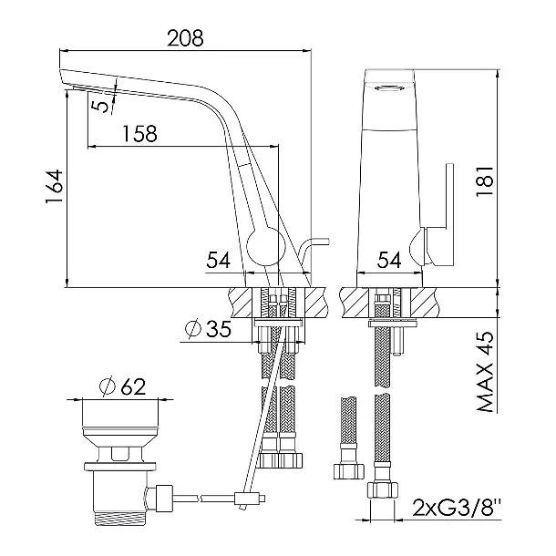 Steinberg 260 bateria umywalkowa z korkiem złota 26010001RG