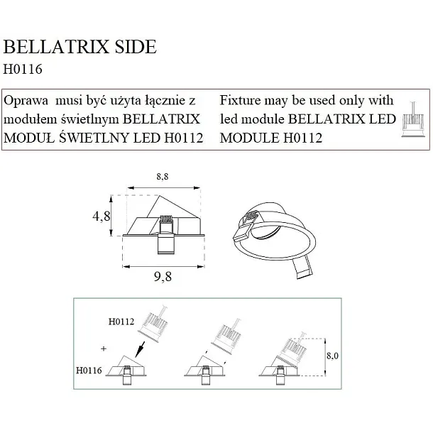 MAXLIGHT BELLATRIX H0116 OPRAWA WPUSTOWA SIDE CZARNA - BEZ MODUŁU ŚWIETLNEGO LED