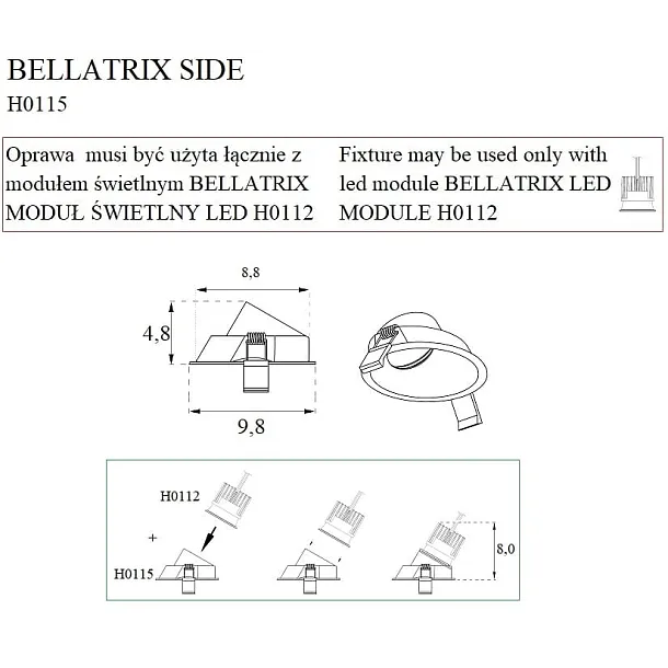 MAXLIGHT BELLATRIX H0115 OPRAWA WPUSTOWA SIDE BIAŁA - BEZ MODUŁU ŚWIETLNEGO