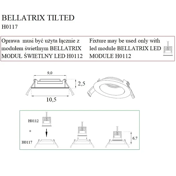 Oprawa Wpustowa Bellatrix Tilted Biała Bez Modułu Świetlnego Led H0112 od Maxlight