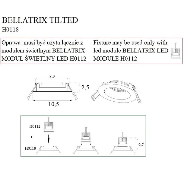 Oprawa Wpustowa Bellatrix Tilted Czarna Bez Modułu Świetlnego Led H0112 od Maxlight