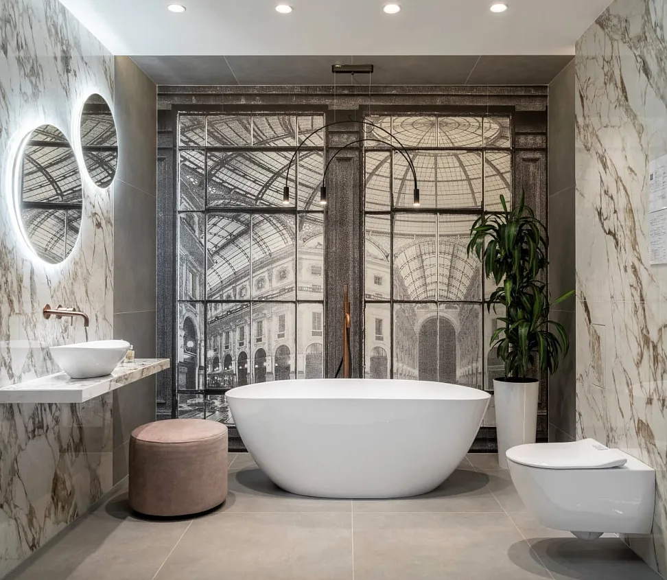 Nowoczesna i nietypowa łazienka — tapeta z widokiem miasta wyróżnia je na tle innych (3).jpg Nietypowa Łazienka — Tapeta z Widokiem Miasta | Maxfliz