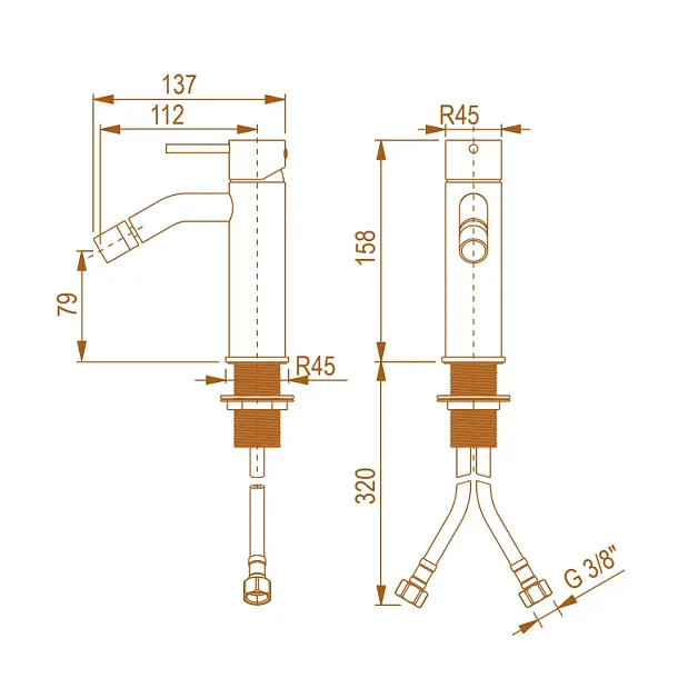 Seria 900 Bateria bidetowa BRUSHED COPPER ORODESIGN 90025950BC