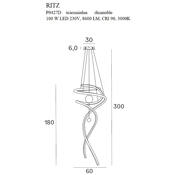 Maxlight Ritz Lampa Wisząca Złota P0427D