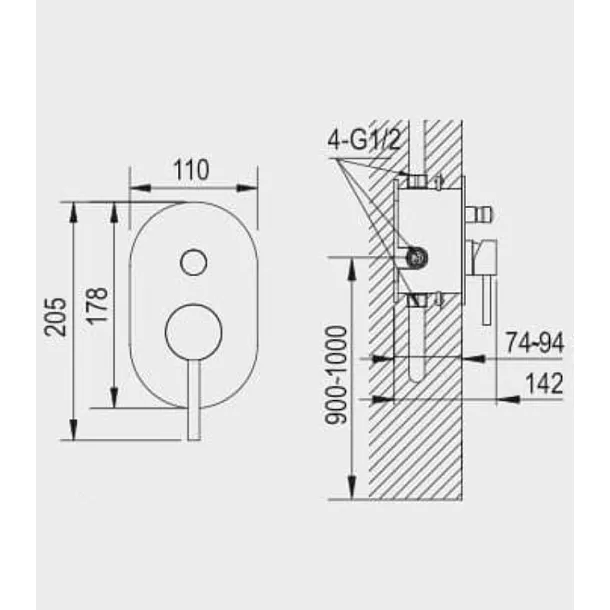 Mobi Liva Black bateria prysznicowa dwu funkcyjna podtynkowa 37 801BL