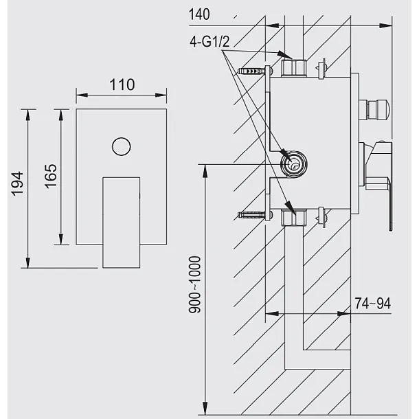 Mobi Mirage Bateria podtynkowa dwufunkcyjna z elementem wewnętrznym 41201CA