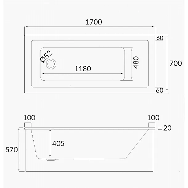 Mobi Borneo slim wanna akrylowa prostokątna z nogami 170x70cm MF533WL