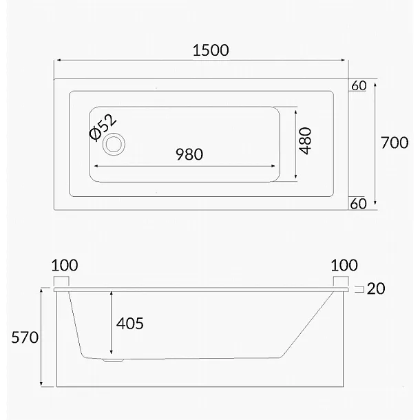 Mobi Borneo slim wanna akrylowa prostokątna z nogami 150x70cm MF531WL