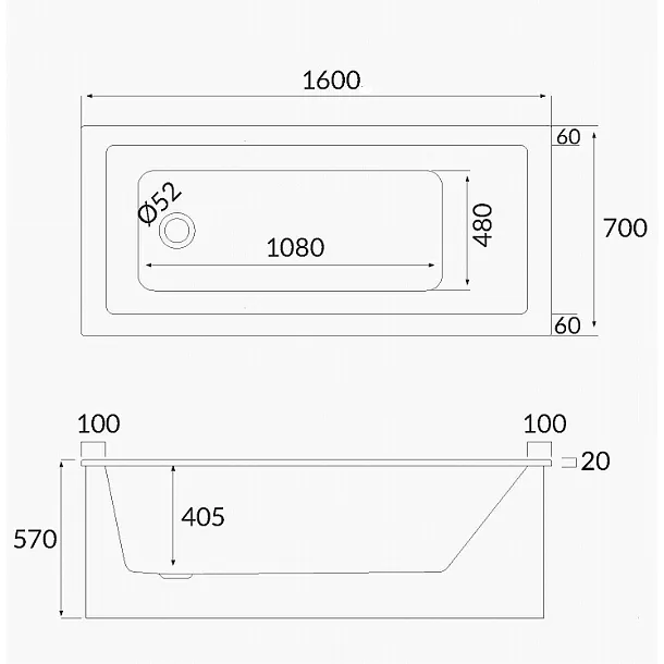 Mobi Borneo slim wanna akrylowa prostokątna z nogami 160x70cm MF532WL