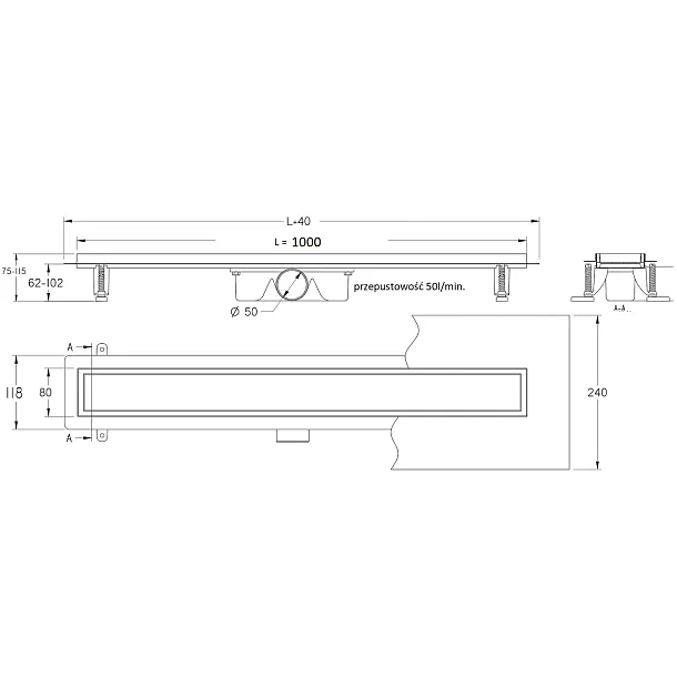 Mobi Duo Odpływ liniowy Dwustronny 100cm czarny RD100SET.BLACK