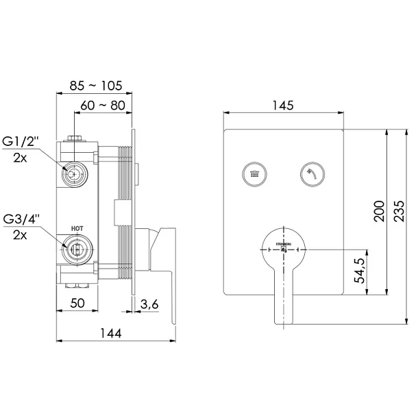 Steinberg 390 bateria prysznicowa podtynkowa pushtronic czarna 3902221S