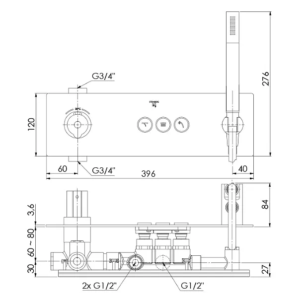 Steinberg 390 bateria wannowo-prysznicowa podtynkowa termostatyczna pushtronic chrom 3904232