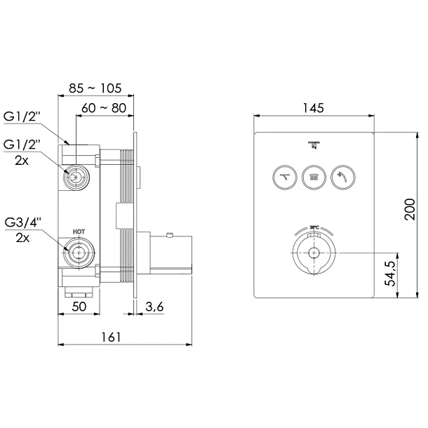 Steinberg 390 bateria wannowo-prysznicowa podtynkowa termostatyczna pushtronic chrom 3904231