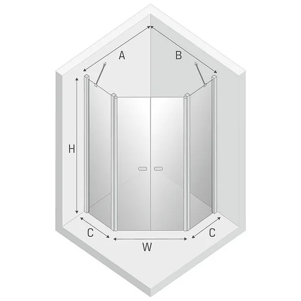 New Trendy New Soleo Kabina prysznicowa pięciokątna 90x90x195cm K-0610